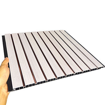 Papan Alur PVC Laminasi 10-Alur, Tebal 10mm, Pelapik Dinding Dalaman Kalis Air untuk Latar Belakang Ruang Tamu, Koridor, Hotel & Pejabat Komersial Borong